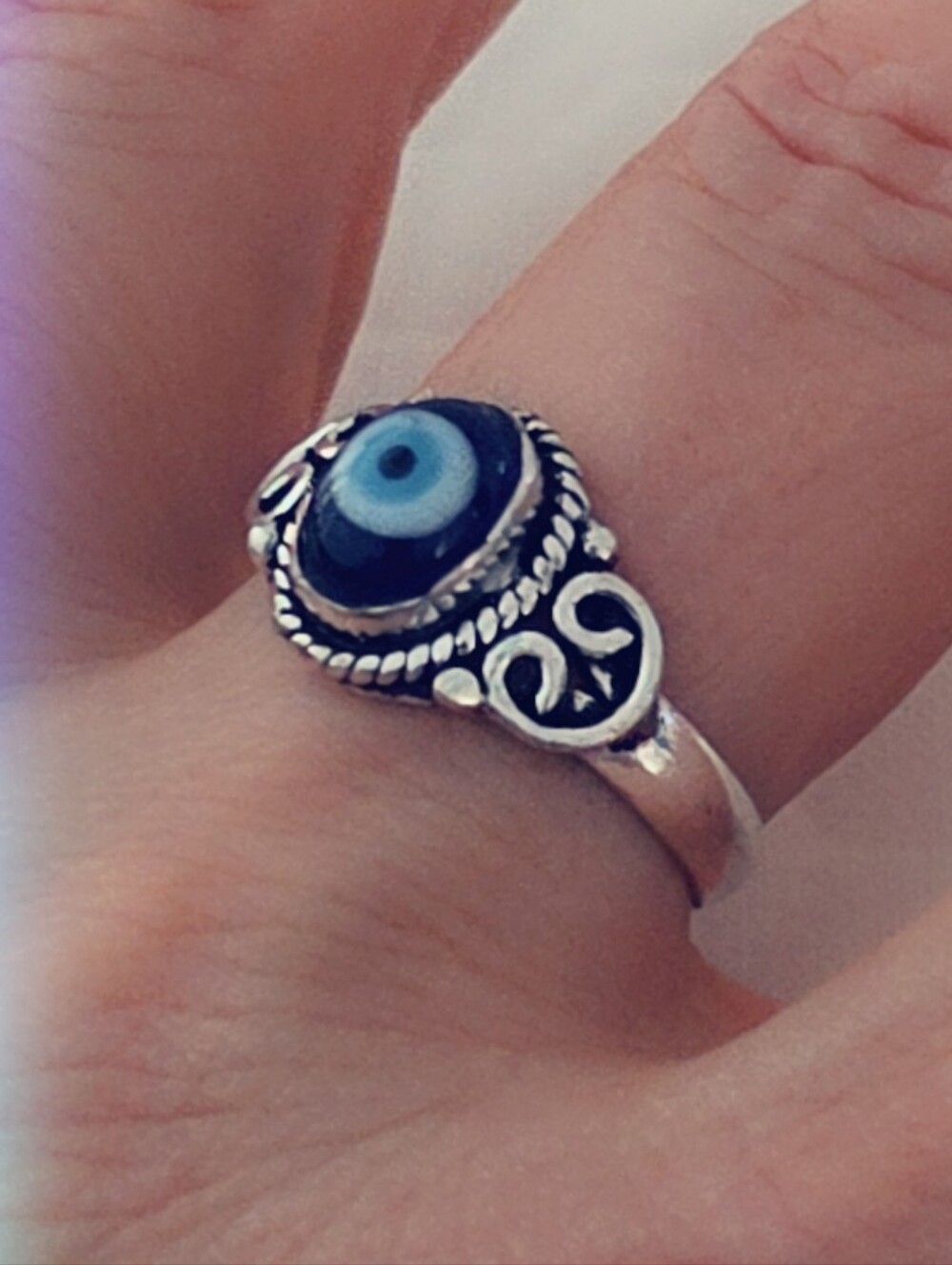 Evil Eye Gemstone Ring Overlay Sterling Silver Plated